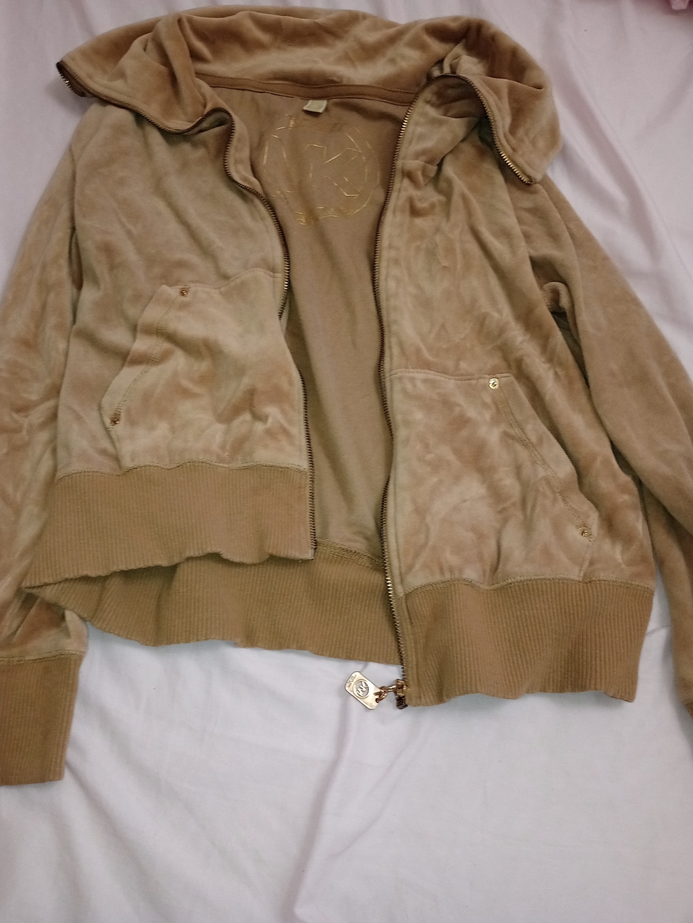 Michael Kors Taupe Velour Bomber Jacket